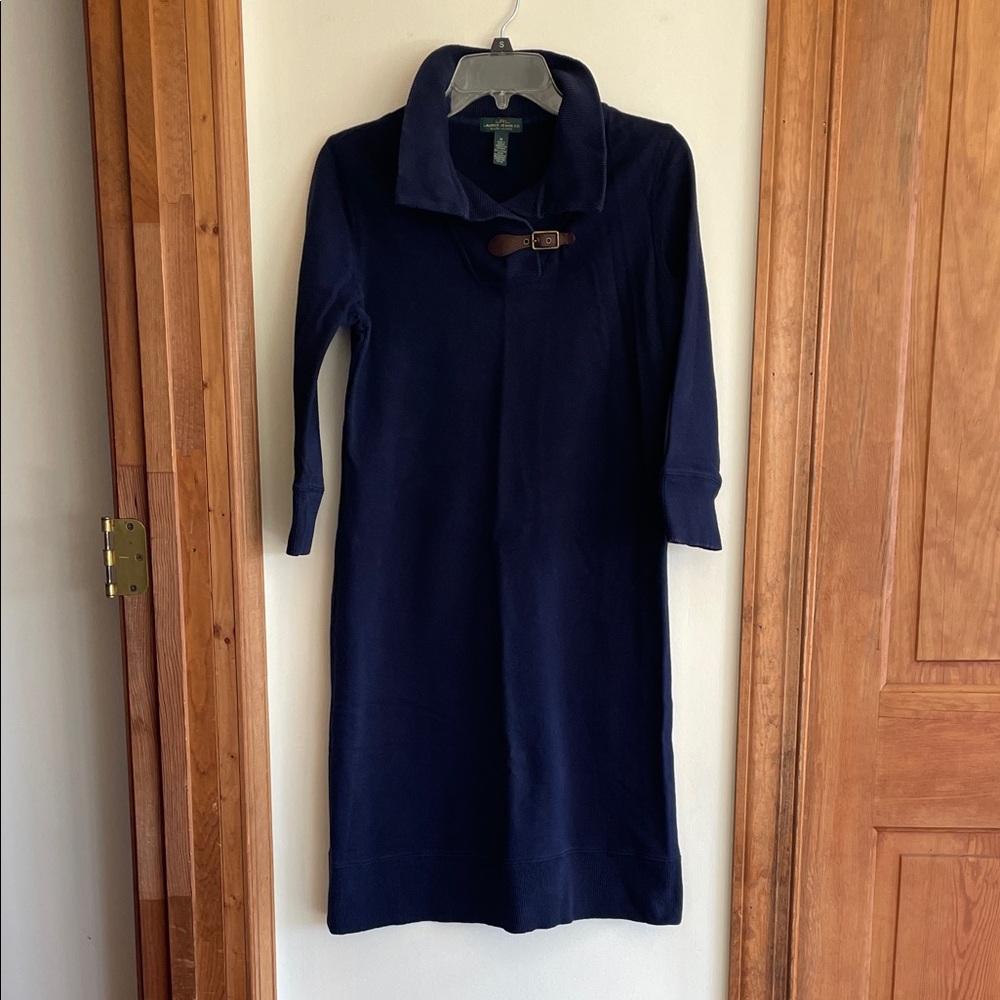 LAUREN JEANS CO. Ralph Lauren Navy Blue Cotton Knit Sweater Dress M Vintage - Picture 5 of 15